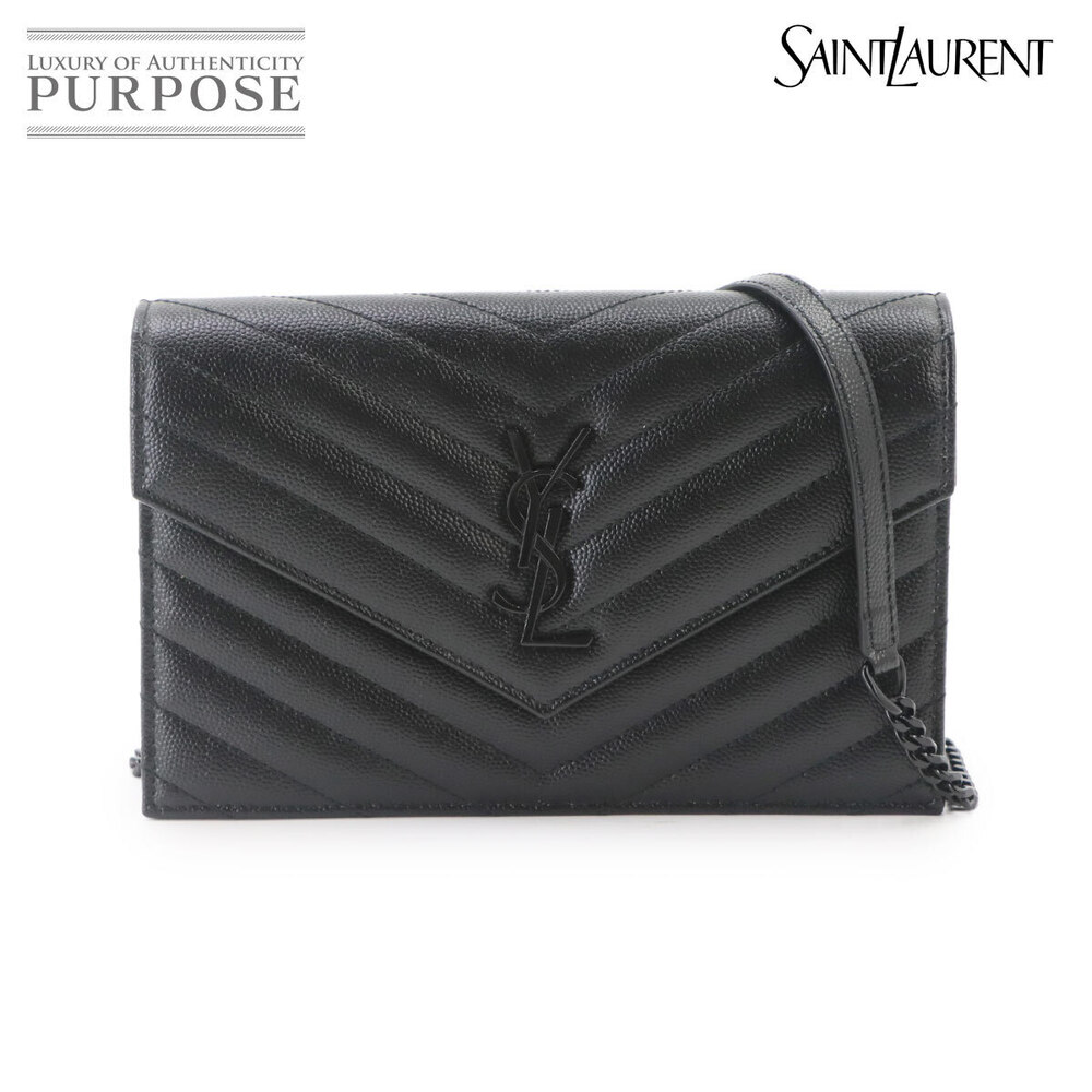Saint Laurent Cassandre Envelope Chain Wallet Long Leather Black